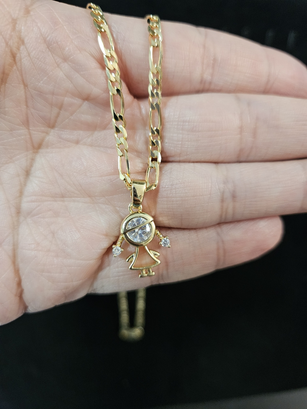 Gold Plated Girl Pendant Necklace with Clear Stones